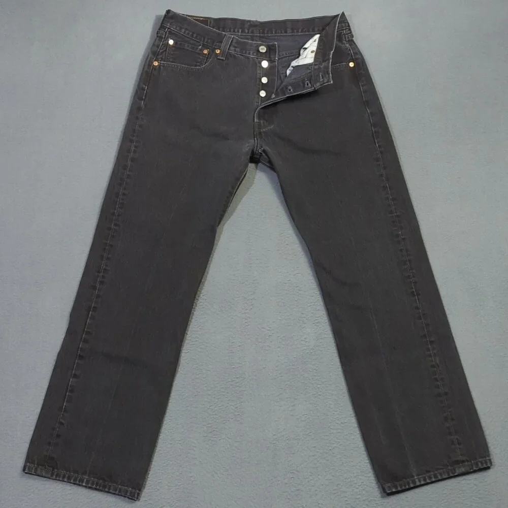 Levi's Jeans Men's 35x32 Fits 32x29 Black 501 Straight Button Fly Classic Fit